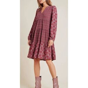 Maeve Anthropologie Women's Med Red Tiered Boho Festival Rodeo Amber Mini Dress